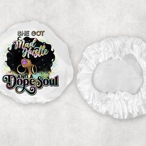 Woman's Rainbow Gold Mad Hustle Custom Juneteenth Design Satin Hair Bonnets